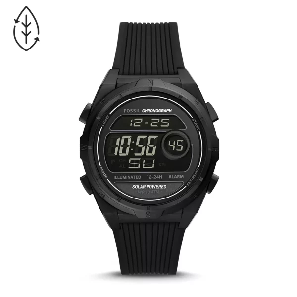 Reloj digital de silicona negro con energía solar Everett